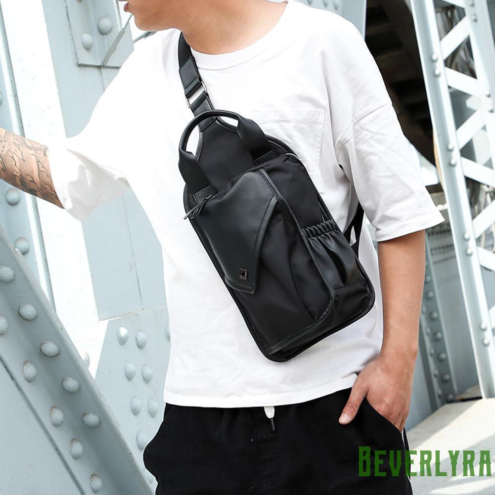 【Low Price】Men PU Leather Nylon Shoulder Bag Chest Pack Sling Travel Messenger Handbag