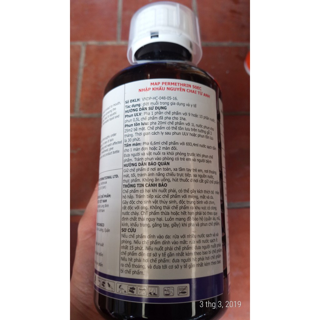 Thuốc Muỗi PERMETHRIN 50EC (Nhập khẩu nguyên chai từ Anh Quốc)/ 1000 ml.