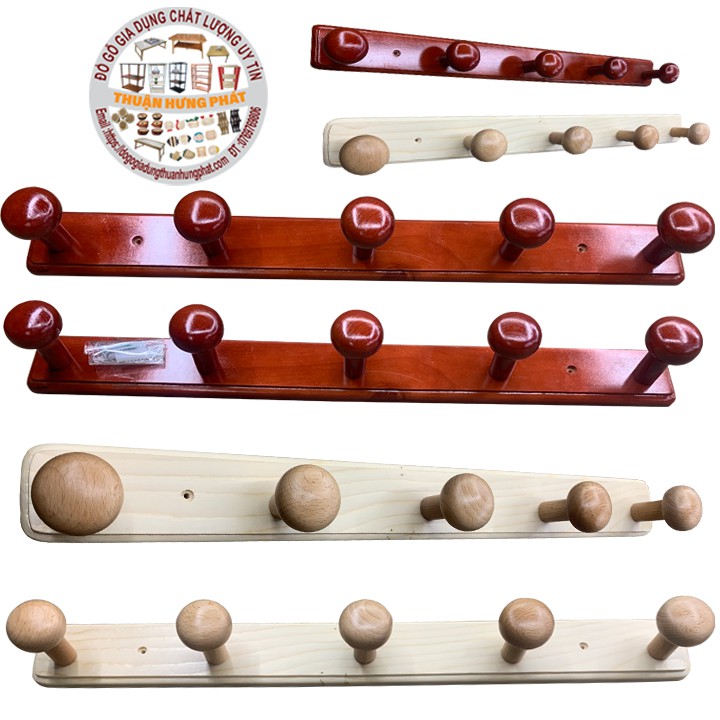 MÓC TREO QUẦN ÁO-LOẠI NGANG 5 NÚM GỖ NHẬP KHẨU