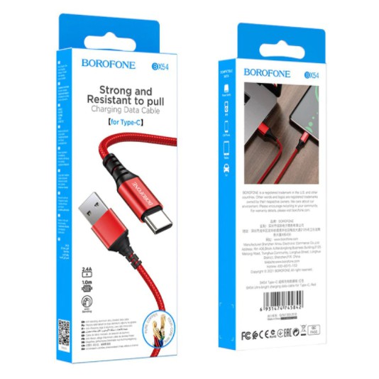 Cáp sạc dây dù Borofone BX54 Type C 2.4A  dài 1m