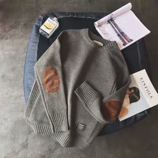 Áo len nam nữ cổ tròn phối tay