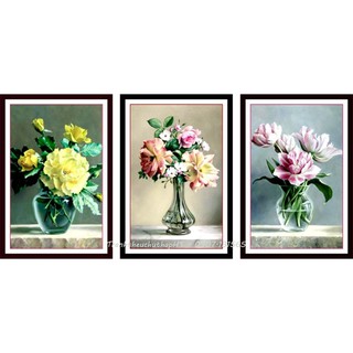 Tranh thêu chữ thập 3D Bình hoa nghệ thuật 123*59cm LV3211 - tự thêu (tranh bộ 3 bức)