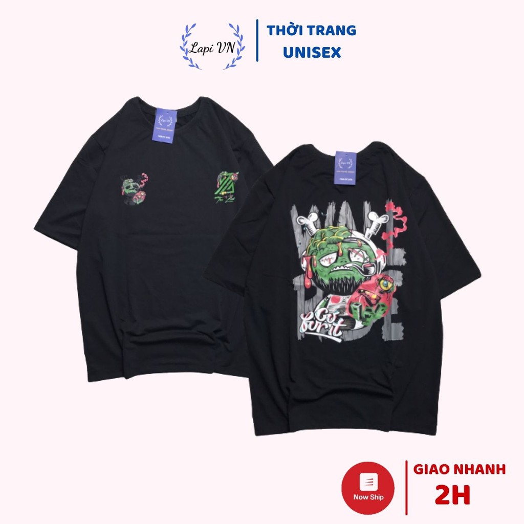 Áo Thun Unisex "Thezed Mặt Quỷ" Cartoon Cute 3D -Lapi VN, Chất Cotton Form Rộng Tay Lỡ Cổ Tròn Freesize, Big Size