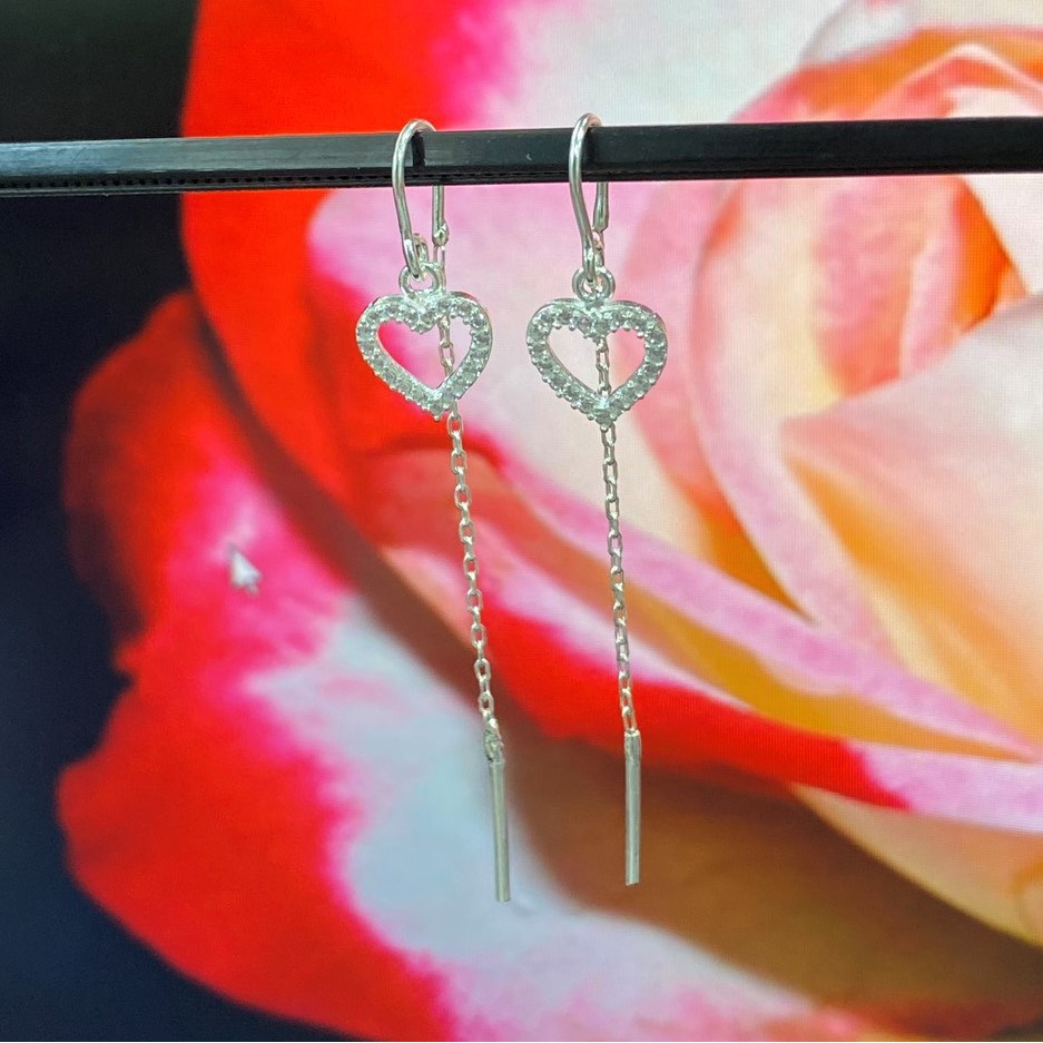 Khuyên tai bạc hình trái tim kiểu thả sang trọng nữ tính