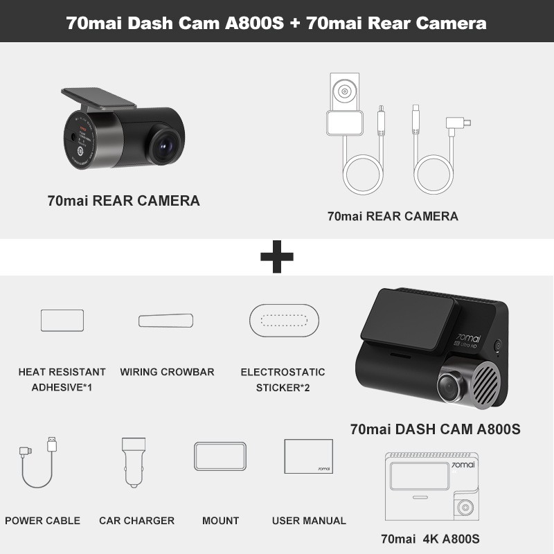 Camera Hành Trình 70mai A800S Bản Quốc Tế - Tích Hợp Cam Lùi RC06 + GPS Hiển Thị Tốc Độ