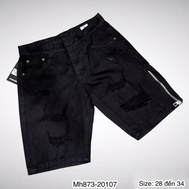 Quần Jean Ngố Nam Rách Đen Trắng Cao Cấp - Quần Ngố Bò Nam Khoá Dọc Siêu Đẹp