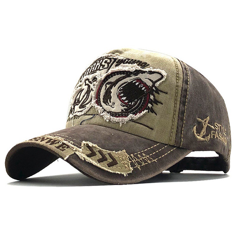 Mũ lưỡi trai thêu họa tiết cá mập phong cách retro