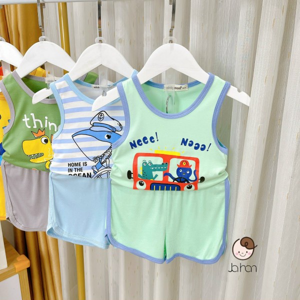 Bộ Ba Lỗ Thun Lạnh✨FREE SHIP✨Dể Thương Cho Bé Gái Bé Trai, Đủ Màu
