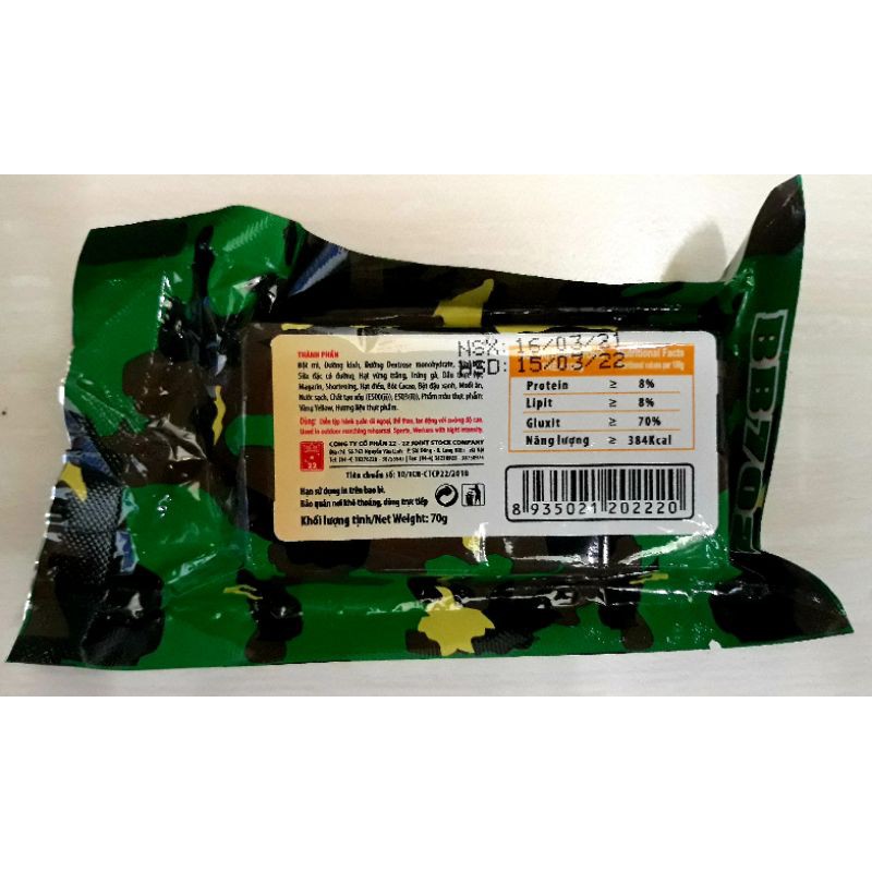 LƯƠNG KHÔ BỘ BINH BB702 - MỘT HỘP 10 PHONG [Công ty cổ phần 22] [700g] [HSD 1 năm] [BB702] [Lương khô quân đội]