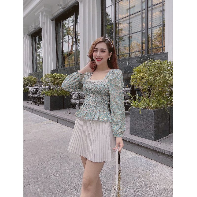 [Mã FAMAYWA giảm 10K đơn 50K] Áo sơ mi kiểu hoa nhí cổ vuông tay bồng tiểu thư | BigBuy360 - bigbuy360.vn