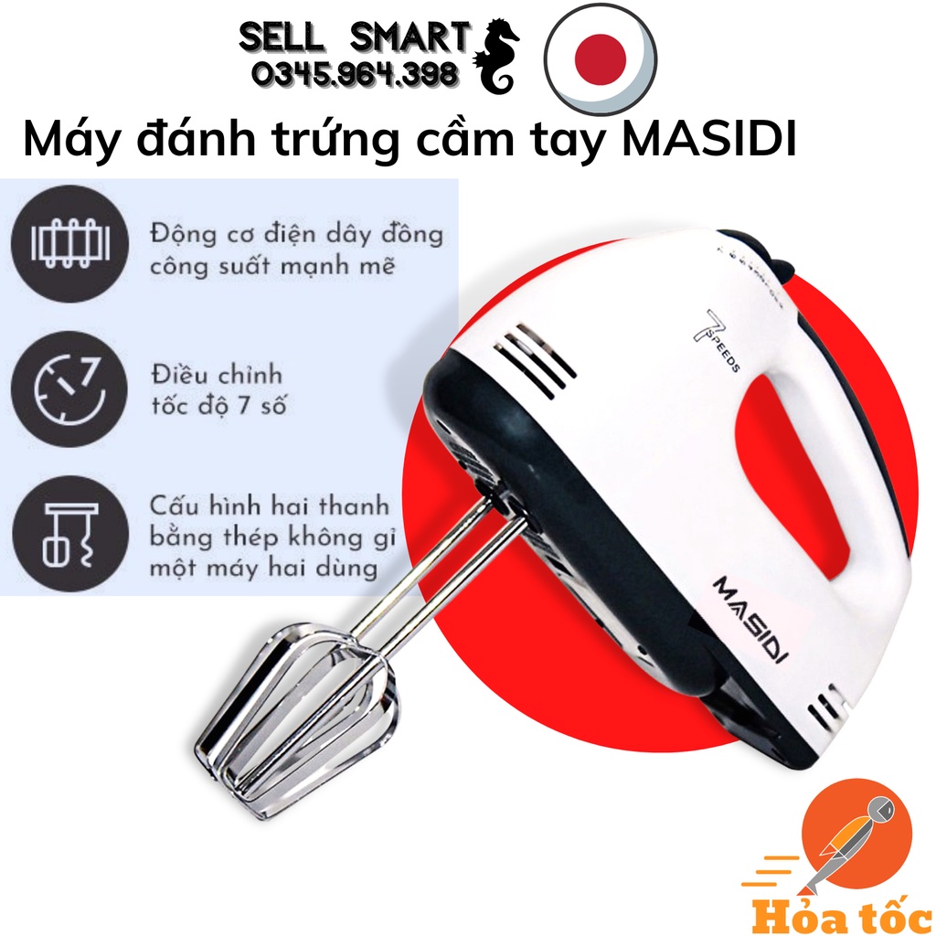 Máy Đánh Trứng Cao Cấp Cầm Tay 7 Cấp Độ MASIDI - Đánh Kem Trộn Bột Chất Lượng Cao 4 Que Đánh Tiện Dụng - Bh 12 Tháng