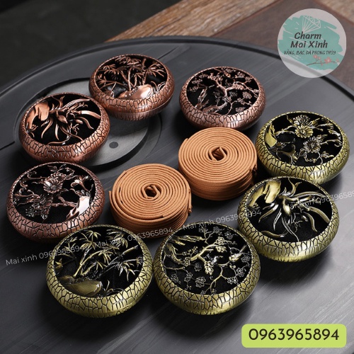 Lư Đồng Xông Trầm Họa Tiết Tùng Cúc Trúc Mai Đồng Nguyên Khối - Dụng Cụ Đốt Nụ Nhang Thưởng Trầm Thờ Cúng Phong Thủy