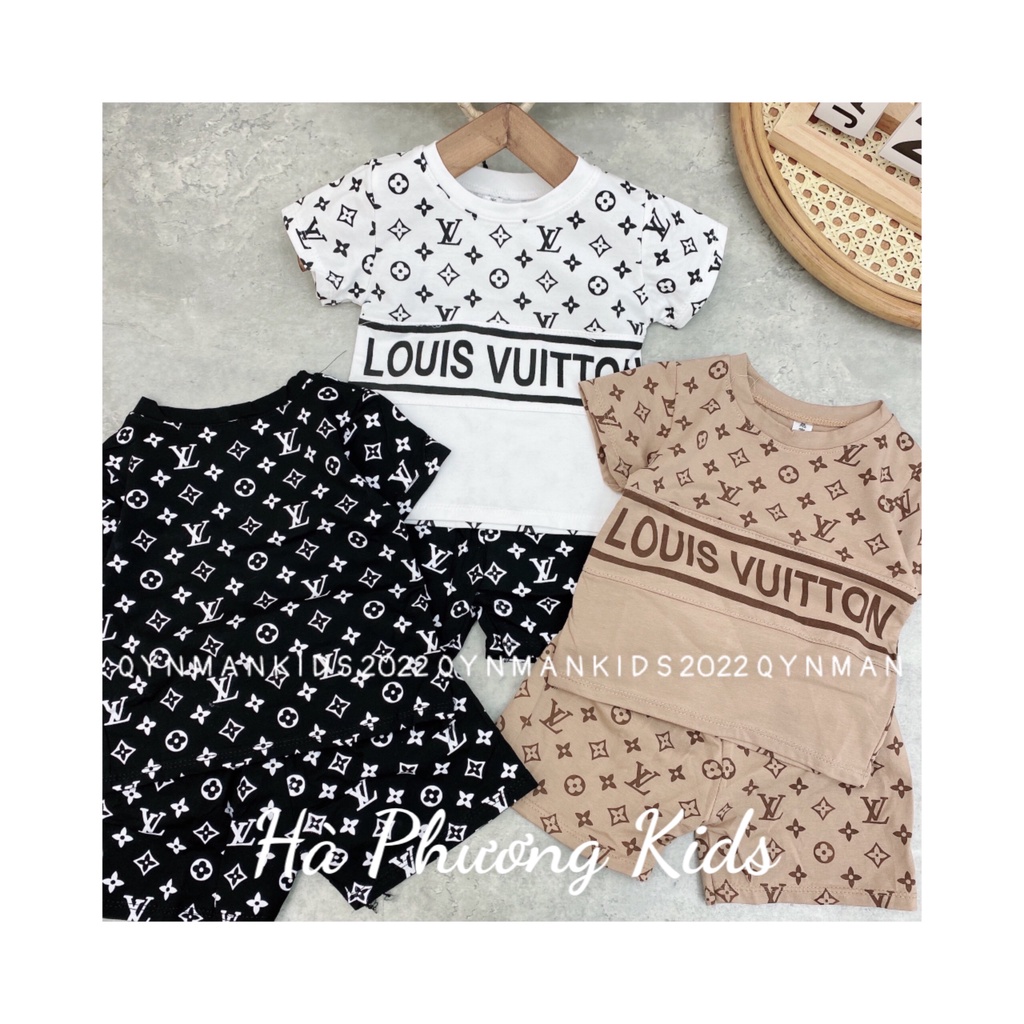 Đồ bộ cotton bé trai LV tràn nền từ 8kg-16kg. Đồ bộ chất cotton 100% mềm mịn thoáng mát