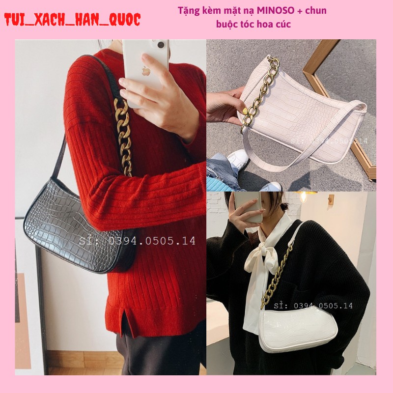 Túi Kẹp Nách Nữ ♥️ FREESHIP ♥️ Túi Đeo Chéo Da Rắn Kẹp Nách Dây Xích To Phối Da Hàn Quốc HQ148