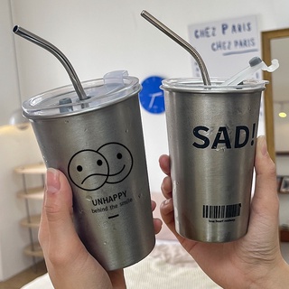 Cốc inox giữ nhiệt tốt dung tích 500ml kèm ống hút và dụng cụ vệ sinh ống hút INX02