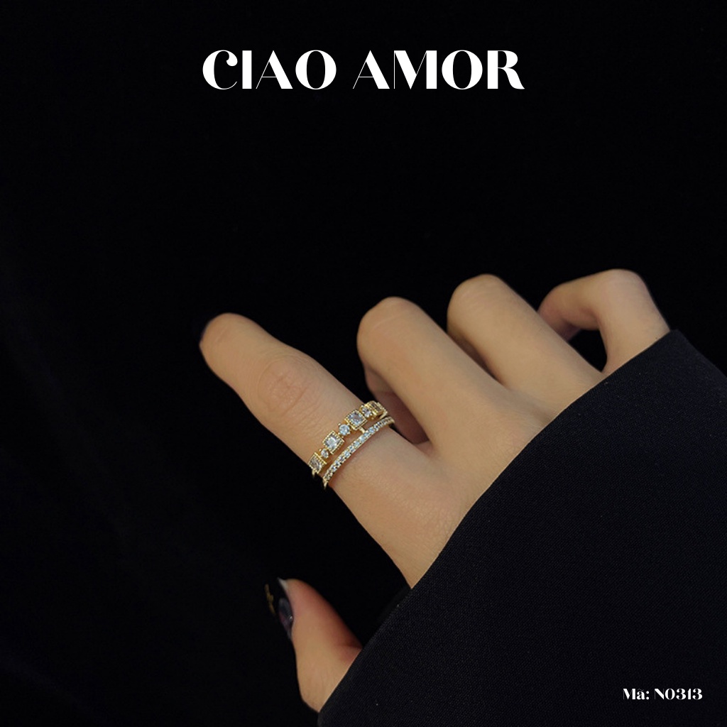 Nhẫn nữ 2 lớp khúc vuông đính đá lấp lánh Tranng sức Ciao Amor - N0313