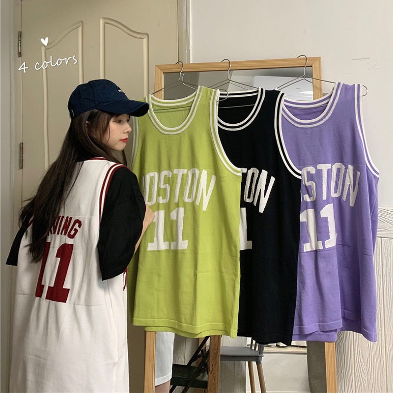 Jiashucheng Áo Thun Ba Lỗ Dáng Rộng Dài Ngang Bắp Chân In Chữ Phong Cách Hàn Quốc Thời Trang Mùa Hè Mới