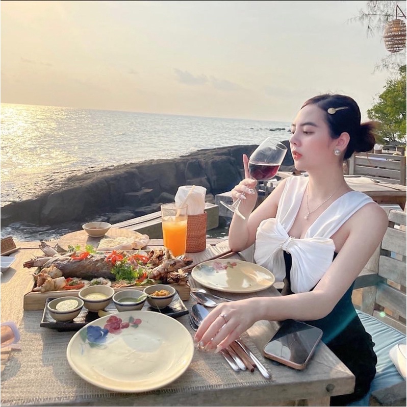 Váy nơ ngực bản to, đầm nữ thiết kế dáng ngắn trẻ trung phù hợp đi tiệc đi chơi