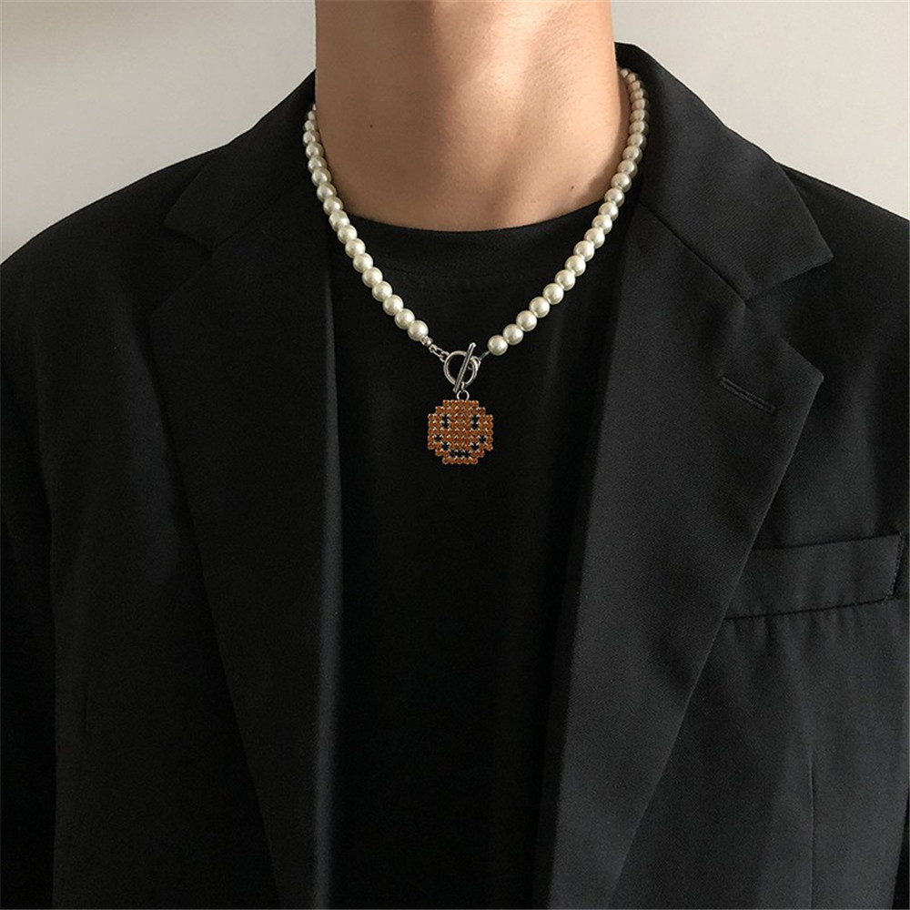 Vòng cổ hình mặt cười đính ngọc trai nhân tạo phong cách cổ điển