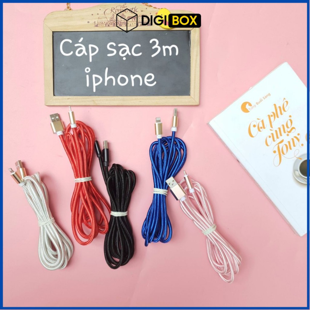 Dây Sạc Iphone FREESHIP Khi Nhập [CAP SAC] Sạc Iphone Dây Dù Chống Đứt Dài 3M