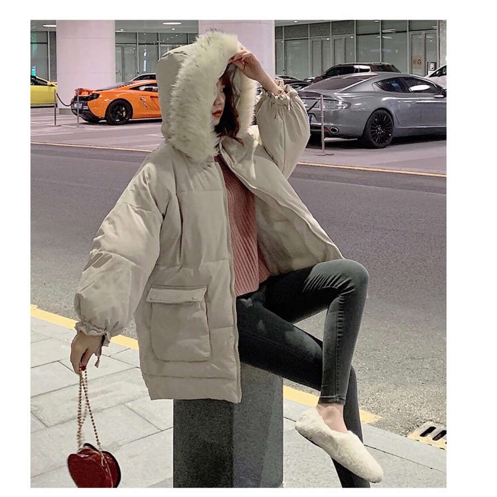 Áo Khoác Phao Mũ Lông Túi Hộp Nữ [FREESHIP] 🌸 Jacket mùa đông form rộng oversize màu ĐEN | TRẮNG | VÀNG | XANH Ulzzang 🌸