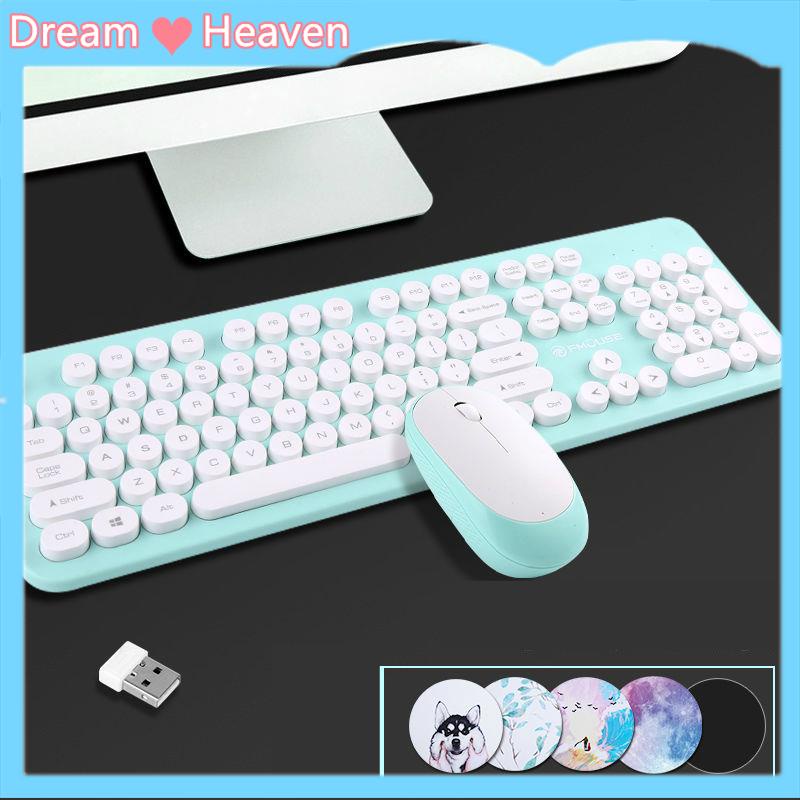 Dream Heaven-Bộ bàn phím và chuột không dây cho bé gái văn phòng gia đình màu hồng đáng yêu câm máy tính xách tay retro