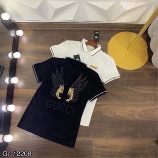 Áo thun💥nam tay ngắn cổ trụ đính kim sa đôi cánh💥hàng chất lượng cao Áo thun nam polo ngắn tay cổ bẻ kim sa co giãn mị