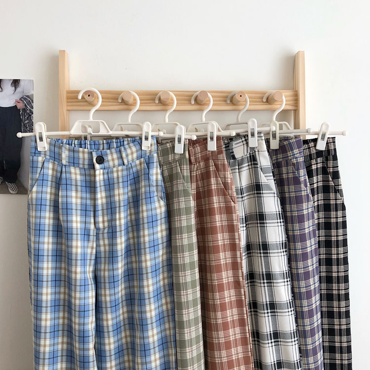 Quần Dài Ống Rộng Kẻ Sọc Vuông Thời Trang Hàn Quốc Thanh Lịch 40831