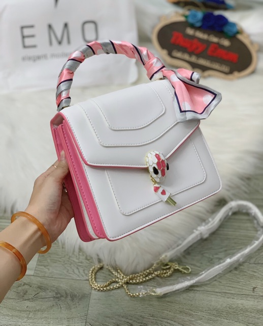 Túi đầu rắn kèm khăn lụa quấn Emo - Bvlgari