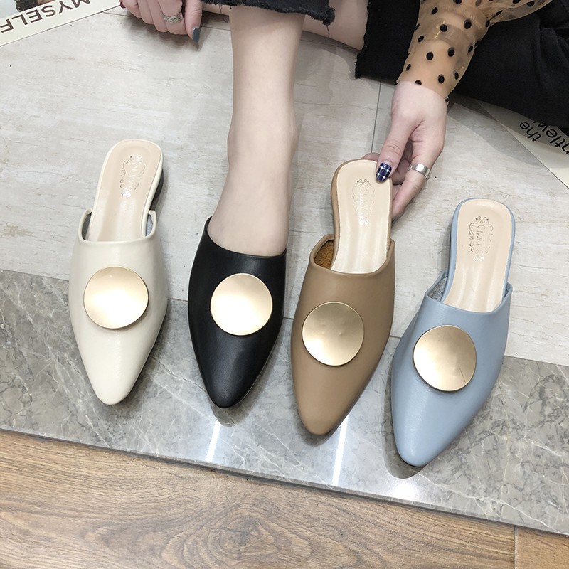 ❧♞Baotou Half slipper woman 2019 summer new fashion hundred flat bottom with rough and lazy people Mullerian dragging s