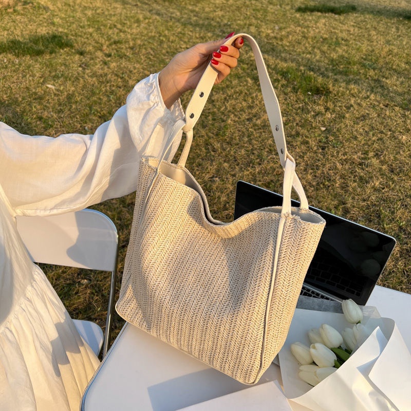Túi cói tote lớn vintage mùa hè đi chơi biển túi xách nữ đẹp A4