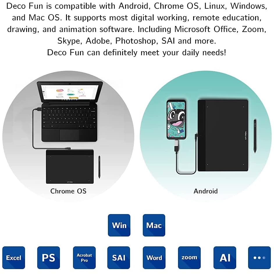 Bảng vẽ máy tính XP-Pen Deco Fun L - Bảng vẽ đồ họa XP Pen Deco Fun L kèm bút vẽ không cần pin và 10 ngòi dự phòng