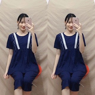 Bộ đồ bầu thời trang mặc nhà he2133 chất đũi nhăn siêu mát