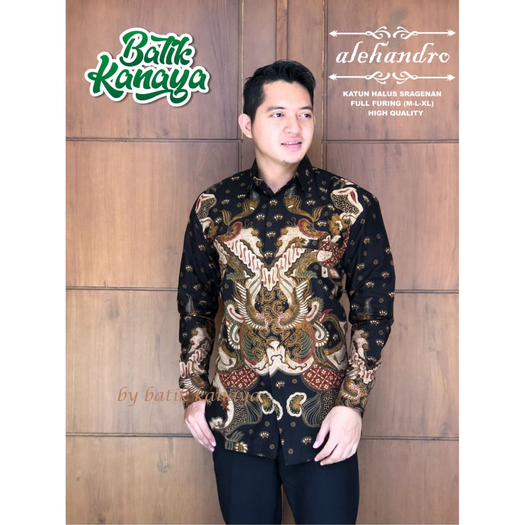 Alehandro Áo sơ mi cánh dơi tay dài phong cách hiện đại cho nam giới Batik Kanaya