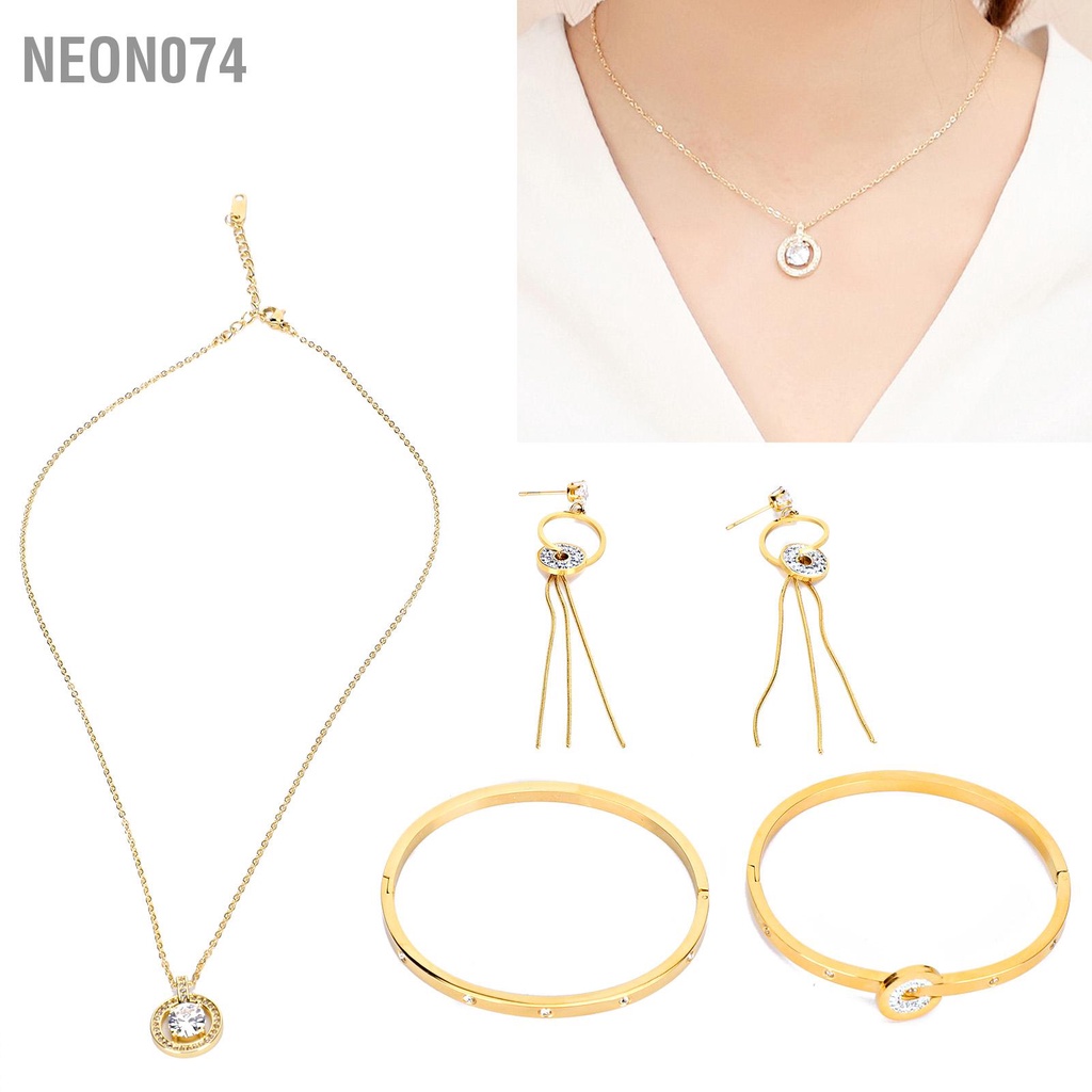 Neon074 Phụ nữ Nữ Bộ đồ trang sức Vòng cổ Bông tai đeo tay cho tiệc cưới Sinh nhật