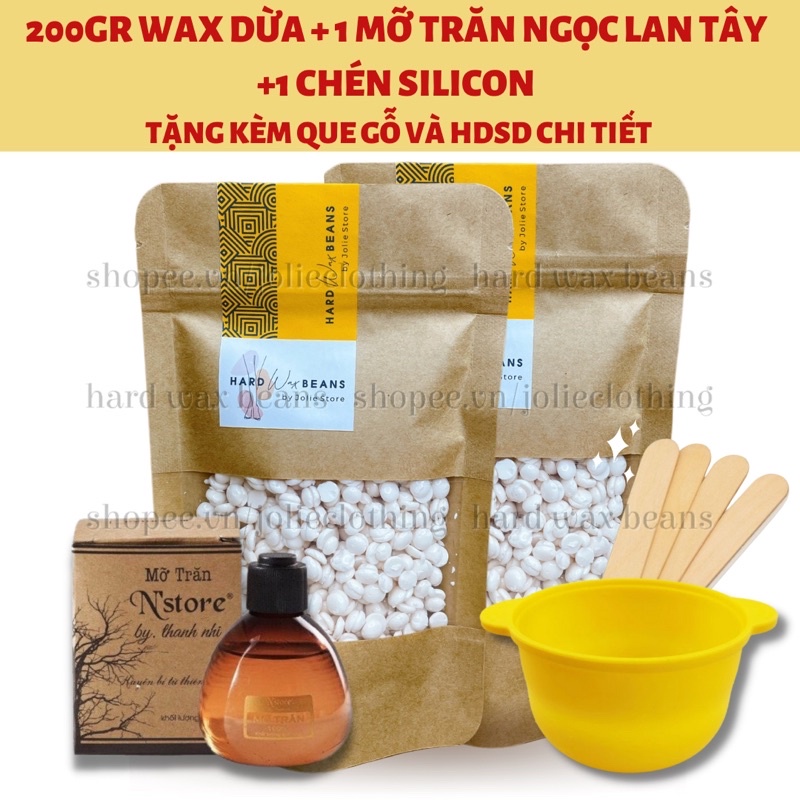 Combo triệt lông vĩnh viên sáp wax lông, sáp wax nóng hard wax beans và chén silicon wax lông chịu nhiệt