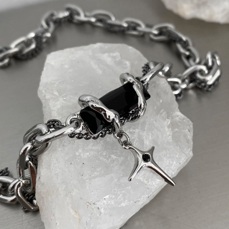 Vòng cổ Nhiều Lớp Đính Đá Zircon Đen Phong Cách Hip Hop Đường Phố Cho Nam Và Nữ