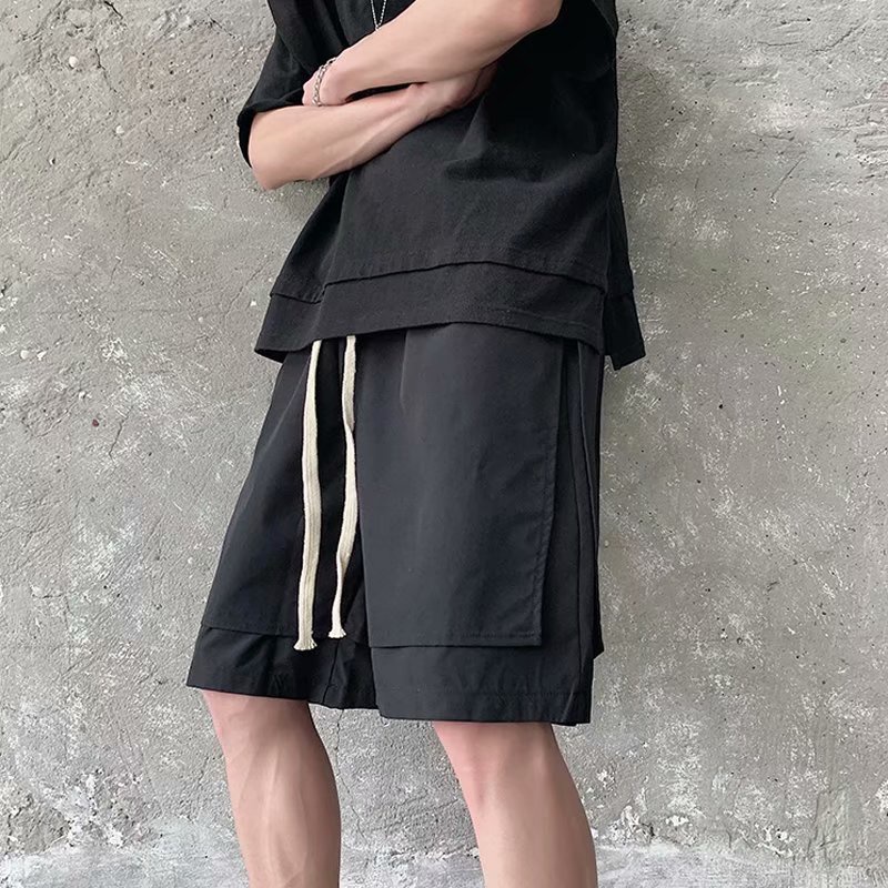 Quần Short Thể Thao Ống Rộng Màu Trơn Phối Dây Rút Thời Trang Hàn Quốc Cho Nam