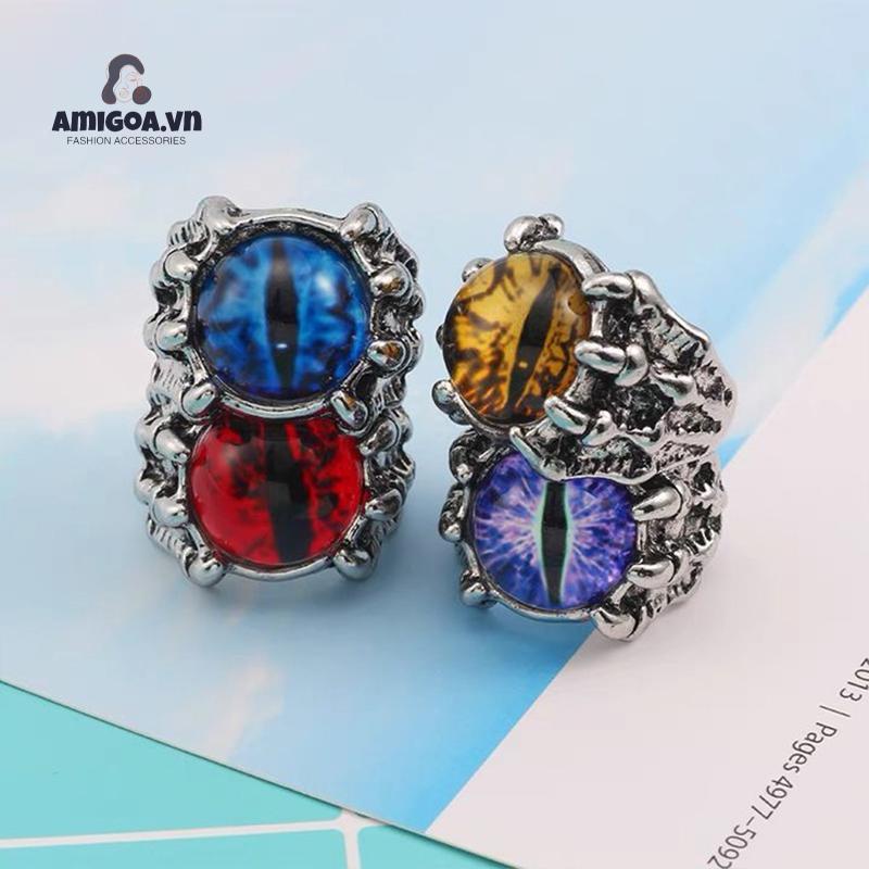 ✨✨Nhẫn hở có thể điều chỉnh hình móng vuốt rồng mắt quỷ phong cách punk vintage