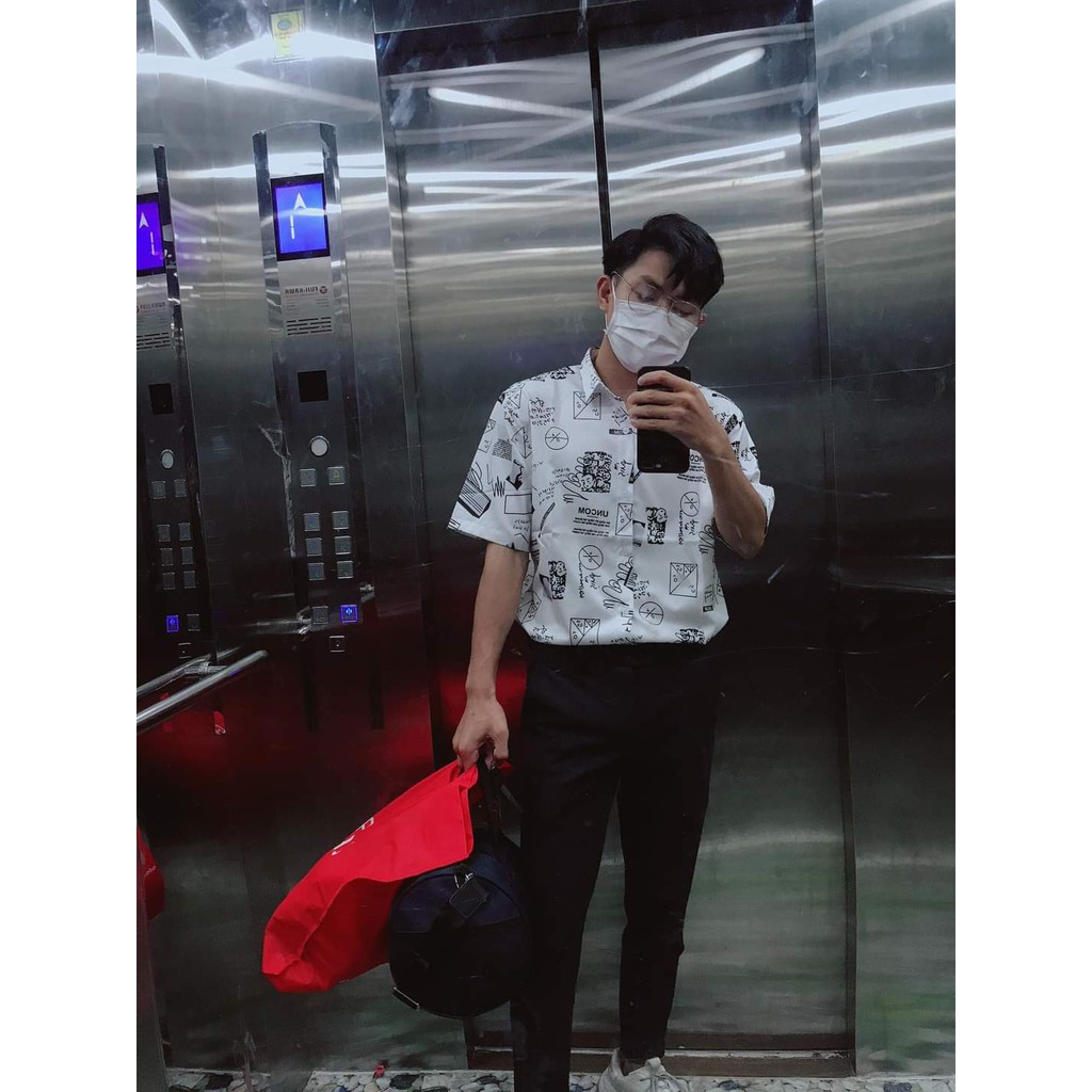 Áo Sơ Mi Họa Tiết Hình Học Slim BOO BO Cao Cấp Lụa Thoải Mái Trẻ Trung Hàn Quôc