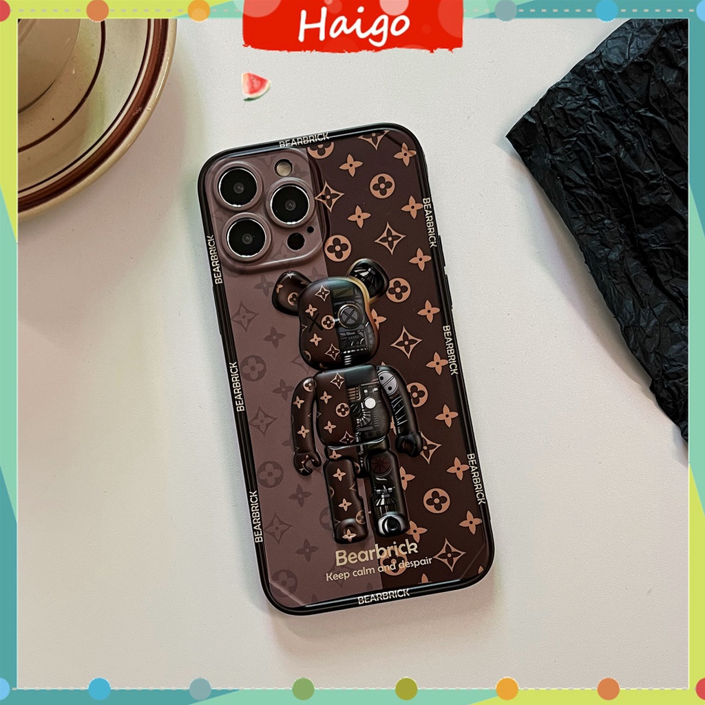 Ốp điện thoại nhựa cứng họa LV BEARBRICK 3D cho iPhone13 12 mini 11 PRO MAX 6/6s 7/8plus SE2 X/XS XR XSMAX #HG4956