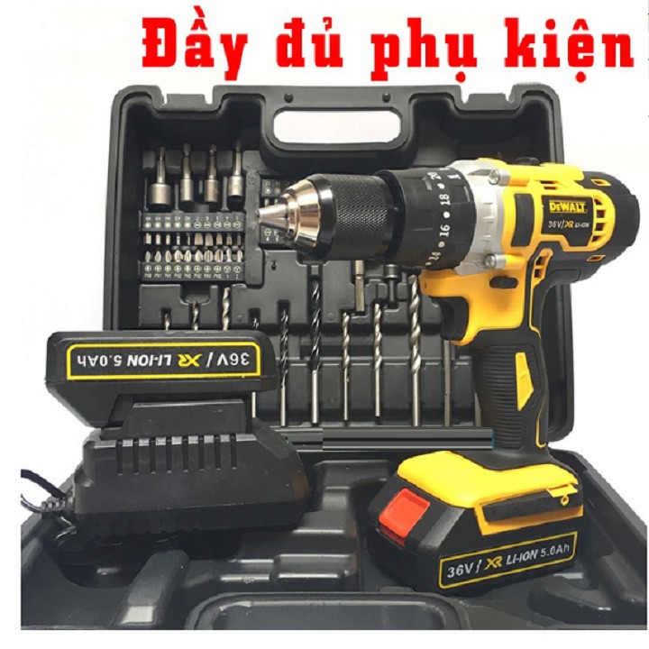 [TẶNG phụ kiện 70 chi tiết] MÁY KHOAN PIN DEWALT 36V 2 PIN 3 Chế Độ Có Búa Made In USA lõi đồng