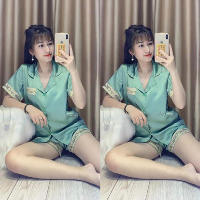 (SP có size)Bộ đồ ngủ lụa đùi Pijama cộc tay viền chữ mềm mịn siêu hot hàng loại 1. | BigBuy360 - bigbuy360.vn