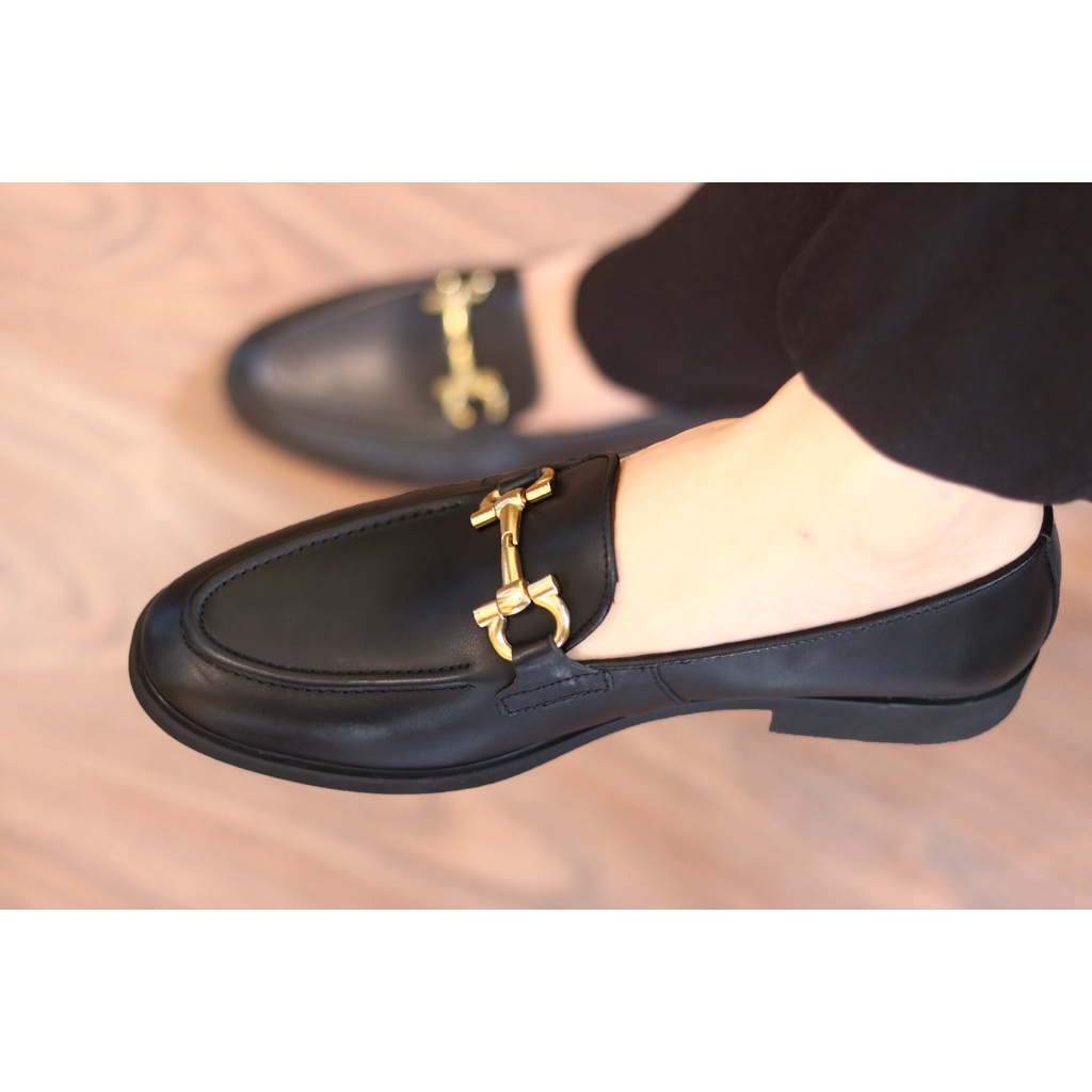 Giày Lười Nam Da Bò Thật Kết Hợp Đai Kim Loại Màu Vàng Sang Chảnh Mã G062