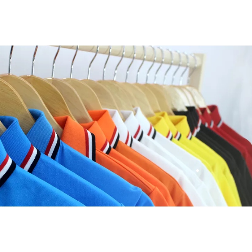 Áo Thun Polo Phối Cổ 3 Sọc Ngắn Tay Cổ Bẻ Đồng Phục Nam Nữ Vải Cá Sấu 4 Chiều