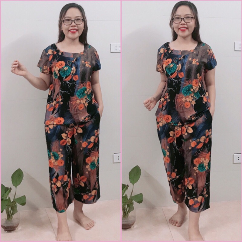 Bộ Lanh Nhung 3D Đại Sớ Lửng San San, Bộ Mặc Nhà Trung Niên cho Mẹ Cho Bà