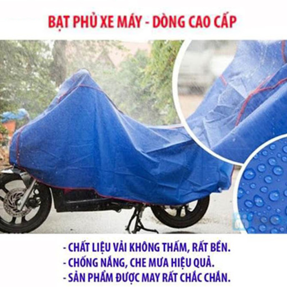 Bạt Phủ Xe Máy Chống Nắng Mưa Cao Cấp, Bạt Phủ Xe Máy Bằng Vải Dù Pha Nilon Chống Thấm Tuyệt Đối, Trùm Cả Xe