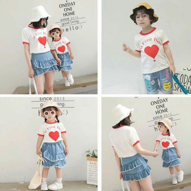 Set áo trái tim đỏ mẹ con