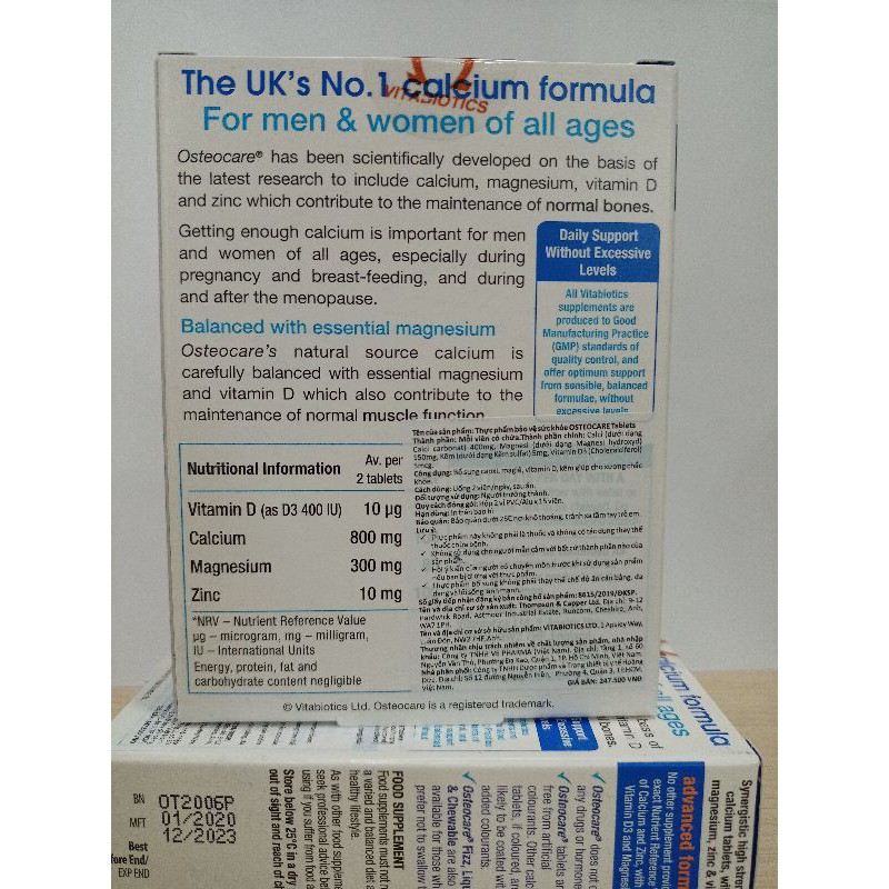 Thực Phẩm Bổ Sung Canxi Giúp Xương Chắc Khỏe, Ngừa Chuột Rút Cho người lớn Osteocare Vitabiotics (Hộp 30 viên) | BigBuy360 - bigbuy360.vn