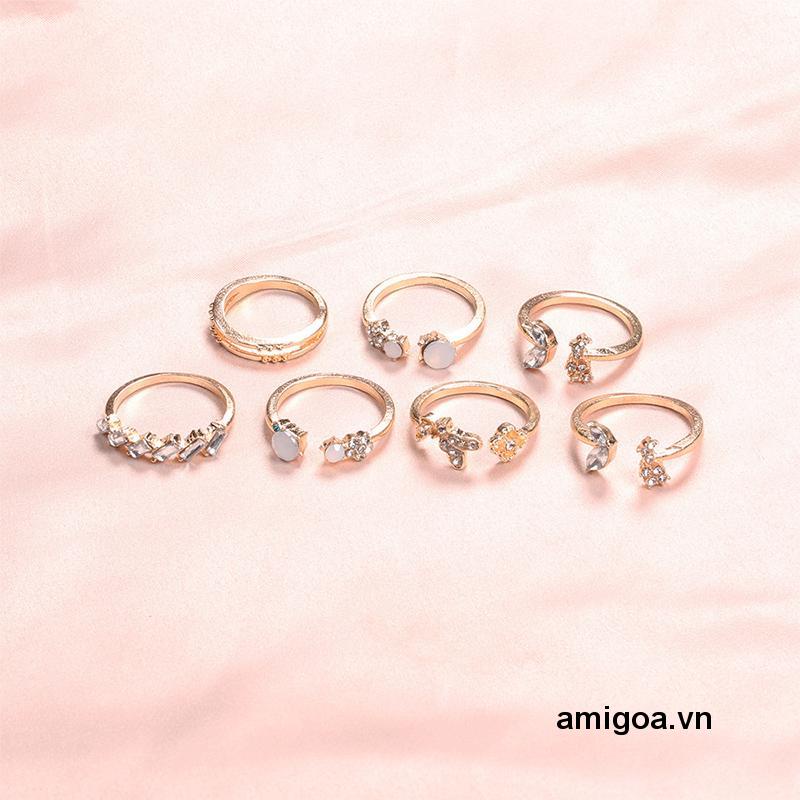 ✨✨Set 7 Nhẫn Đính Đá Phong Cách vintage Thời Trang Cho Nữ